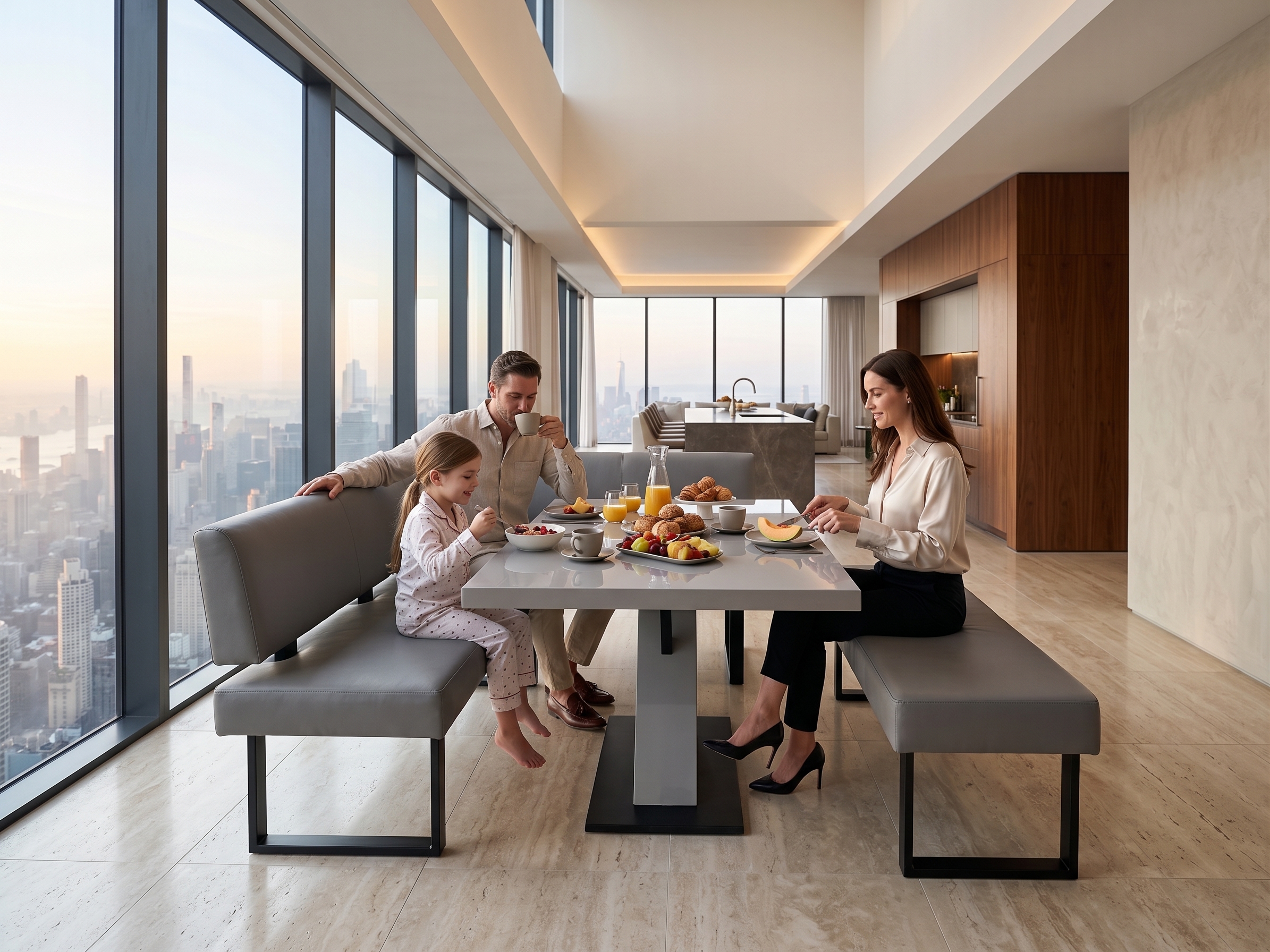 Comedor Sentosa Home con vista a la ciudad